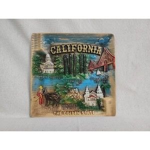 VINTAGE California SOUVENIR ASHTRAY, 7 5/8" X 7 5/8", Detailed, Embossed, Japan